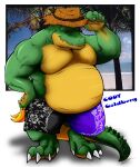  alligator alligatorid anthro banana belly big_belly clothing cody_goldberg crocodile crocodilian crocodylid food fruit hat headgear headwear male overweight overweight_anthro overweight_male plant reptile scalie smile solo straw_hat swimming_trunks swimwear timberwolfmax tropical 