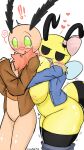  annabee_(woebeeme) antennae_(anatomy) anthro arthropod bee big_breasts blush breast_squish breasts bug_fables clothing duo embrace fan_character female genitals hi_res honey_bee hug hymenopteran insect lepidopteran male male/female moonsprout_games moth motthew_(woebeeme) pussy squish undressing wings woebeeme 