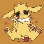  2014 ambiguous_gender anthro anthrofied blood bodily_fluids bruised bruised_arm container cup dead_eyes eeveelution fur gore japanese_text jar jolteon measuring_cup nintendo paws pok&eacute;mon pok&eacute;mon_(species) pyonko sad solo syringe tagme text translation_request video_games yellow_body yellow_fur 