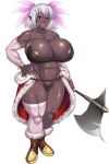  1girl abs artist_request axe boots breasts character_request commentary_request covered_nipples curvy dark-skinned_female dark_elf dark_skin elf huge_breasts muscular muscular_female panties pointy_ears shiny shiny_hair shiny_skin short_hair source_request underwear white_hair 