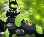  abs absurd_res anthro balls big_balls big_penis black_body bottomless bottomless_male clothed clothing genitals glowing glowing_eyes green_body green_eyes green_penis hammer_(e-zoid) hi_res huge_penis humanoid male muscular muscular_anthro muscular_male penis samuelkoopa solo spiked_penis spikes spikes_(anatomy) vein veiny_penis visor 