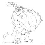  abdominal_bulge after_vore anthro balls belly big_belly canid canine canis eyes_closed flaccid genitals hi_res huttsergreywolf male mammal muscular muscular_male penis rumbling_stomach same_size_vore sharp_teeth solo teeth vore wolf 