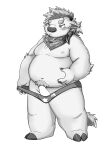  2022 absurd_res anthro babe_bunyan bear_2key belly big_belly blush bovid bovine cattle censored clothing genitals hi_res humanoid_hands kemono lifewonders male mammal moobs nipples overweight overweight_male penis simple_background solo tokyo_afterschool_summoners underwear video_games young 