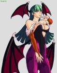  1girl absurdres bat breasts capcom cleavage cosplay demon_girl fighting_game green_eyes green_hair highleg highres large_breasts leotard long_hair looking_at_viewer morrigan_aensland morrigan_aensland_(cosplay) nail_polish non-web_source pantyhose thick_thighs thighs vampire vampire_(game) wings 