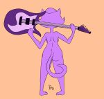  2022 anthro breasts bremen_avenue_experience butt domestic_cat electric_guitar faceless_character faceless_female felid feline felis female fur guitar hi_res holding_guitar jessica_(bae) mammal musical_instrument nude plucked_string_instrument purple_body purple_fur rear_view solo string_instrument zokva 