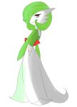  2021 3_fingers bags_under_eyes female fingers gardevoir green_hair hair hair_over_eye hi_res humanoid looking_at_viewer looking_back mega_stone nintendo not_furry one_eye_obstructed pok&eacute;mon pok&eacute;mon_(species) rear_view red_eyes renv simple_background solo video_games white_background 