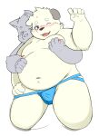  2022 absurd_res anthro bear_2key belly big_belly blush bulge canid canine canis clothing domestic_dog duo embrace hi_res hug hugging_from_behind humanoid_hands jockstrap kemono male male/male mammal moob_grab moobs navel nipples one_eye_closed overweight overweight_male simple_background underwear white_background young 