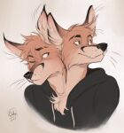  2_heads anthro canid canine clothing conjoined conjoined_twins duo fox hi_res hoodie male male/male mammal multi_head multifur one_eye_closed oukaarts smile svenn_and_elliott topwear whiskers 
