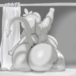  1:1 2021 absurd_res alien angunny_(bloocherrypie) anthro big_breasts big_butt biped bloocherrypie breasts butt curvy_figure female greyscale hi_res huge_breasts huge_butt kneeling monochrome nude rear_view shower shower_curtain showering solo spade_tail thick_thighs voluptuous wet wide_hips 