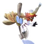  animal_focus axe bird brown_eyes commentary_request highres hisuian_decidueye holding holding_axe leg_up open_mouth owl pkpokopoko3 pokemon red_pupils standing standing_on_one_leg talons 