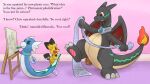  after_transformation animate_inanimate anthro collar crizbn dragon dratini drawing easel feral group living_plushie male marker nintendo pichu plantigrade plushie pok&eacute;mon pok&eacute;mon_(species) seam_(sewing) standing text video_games wings 