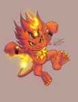  anthro bandai_namco bracelet claws coronamon digimon digimon_(species) felid feline fire flaming_tail fluffy_chest green_eyes hi_res jewelry male mammal rina_tigressa solo 