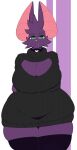  2022 anthro big_breasts blazethefox breasts chiropteran choker cleavage cleavage_cutout clothed clothing crossed_arms cute_fangs female fur green_eyes hi_res jewelry lacy_(blazethefox) legwear looking_at_viewer mammal necklace purple_body purple_fur solo standing stockings sweater thick_thighs topwear wide_hips 