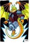  2017 anthro armor claws dragon hi_res male membrane_(anatomy) membranous_wings scalie sharp_teeth solo teeth tuskforce western_dragon wings 