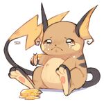  blush food highres no_humans pokemon pokemon_(creature) popsicle raichu simple_background sitting sui_(suizilla) tears white_background 