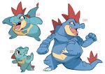  croconaw evolutionary_line feraligatr highres no_humans pokemon pokemon_(creature) signature simple_background sui_(suizilla) totodile white_background 