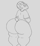  2022 anthro big_butt bottomless bovid bovid_horn butt caprine caprine_horn clothed clothing digital_media_(artwork) fur girly goat goat_horn horn huge_butt huge_thighs hyper hyper_butt hyper_thighs line_art looking_back male mammal overweight overweight_anthro overweight_male pose ram_horn rejines simple_background solo standing thick_thighs toony topwear topwear_only 