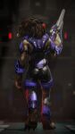  2022 3d_(artwork) 3dsmax 9:16 absurd_res anthro armor black_nose blizzard_entertainment blurred_background brown_body brown_hair canid destiney_crawford_(thatworgen) digital_media_(artwork) digitigrade ears_back fangs female hair halo_(series) hi_res holding_object holding_weapon looking_back mammal microsoft pivoted_ears purple_armor ranged_weapon text thatworgen trigger_discipline url video_games warcraft watermark weapon were werecanid worgen xbox_game_studios 