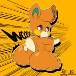  absurd_res angry anthro big_breasts big_butt black_sclera breasts butt cuadra_side dipstick_limbs eyelashes female fur head_tuft hi_res huge_butt mammal mouse murid murine nintendo nude orange_background orange_body orange_fur pawmi pok&eacute;mon pok&eacute;mon_(species) pouting rear_view rodent rosy_cheeks short_stack simple_background solo speed_lines text tuft video_games white_eyes 