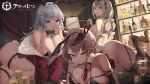  3girls all_fours animal_ears arm_strap ass azur_lane bangs black_bow black_bowtie black_footwear black_gloves black_leotard blonde_hair blurry blurry_foreground bottle bow bowtie breasts brown_hair brown_legwear character_request choyeon cleavage copyright_name curtains detached_collar drink duca_degli_abruzzi_(azur_lane) earrings elbow_gloves eyebrows_visible_through_hair fake_animal_ears fake_tail fishnet_legwear fishnets glass gloves green_eyes grey_eyes hair_between_eyes hair_bow hair_ornament hair_ribbon hairclip halo high_heels highres holding indoors jacket jewelry lamp large_breasts leotard long_hair lying multiple_girls necktie off_shoulder official_art on_side open_mouth parted_lips playboy_bunny rabbit_ears rabbit_tail red_eyes red_necktie ribbon sideboob sidelocks single_elbow_glove sleeves_past_wrists standing stiletto_heels tail thighhighs thighs twintails two-tone_leotard vittorio_veneto_(azur_lane) 