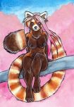  ailurid anthro branch breasts female hair mammal red_panda shiverz solo 