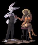  anthro black_background black_body black_fur blonde_hair blue_eyes breasts buckteeth cassi_dupuis chair cleavage clothed clothing container cup dreamkeepers drinking_glass duo female fur furniture glass glass_container glass_cup hair hi_res high_heels jack_(iselwyr) lagomorph leporid male male/female mammal rabbit scut_tail short_tail simple_background sitting teeth the_wayward_astronomer white_body white_fur wine_bottle wine_glass zachseligson 