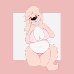  absurd_res anthro belly bikini black_nose breasts canid canine canis clothing domestic_dog fangs female floppy_ears fluffy fluffy_tail hi_res jasper&#039;s_mom_(character) larger_female looking_at_viewer mammal nerobero0 nipple_outline size_difference solo swimwear taur 