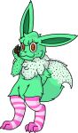  2022 angelthegamer anthro biped brown_body brown_eyes brown_feet brown_fur brown_nose brown_pawpads brown_paws cheek_tuft claws claws_out closed_mouth closed_smile clothing eevee eyelashes facial_tuft fan_character female fluffy fluffy_chest fluffy_fur fluffy_tail footwear footwear_only freckles fur fur_markings fur_tuft green_body green_feet green_fur green_tail hand_behind_back hand_on_face hand_on_head hi_res knee_highs knee_socks legwear looking_at_viewer markings minty_(angelthegamer) mostly_nude multicolored_body multicolored_feet multicolored_fur multicolored_tail mutlicolored_chest neck_tuft nintendo pawpads pink_clothing pink_footwear pink_socks pok&eacute;mon pok&eacute;mon_(species) pupils smile smiling_at_viewer socks socks_only solo spots spotted_body spotted_feet spotted_fur spotted_markings spotted_tail standing tail_markings toe_claws tuft video_games 