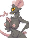  anthro big_breasts breasts fangs female fur grey_body grey_fur guide_lines hand_on_hip hi_res looking_at_viewer mammal murid murine nipples nude rat red_eyes rodent simple_background sketch snappygrey solo white_background wide_hips yellow_sclera yellow_teeth 