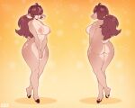  accessory anthro bell_hair_tie big_breasts big_butt breasts butt cervid female front_view hair hair_accessory hair_over_eyes hair_tie hooves littlesheep mammal nude rear_view short_tail solo spots standing tied_hair wide_hips 