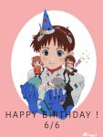  2boys 3girls ayanami_rei blue_hair blush_stickers bodysuit chibi closed_eyes eva_01 glasses grey_hair happy_birthday ikari_shinji makinami_mari_illustrious multiple_boys multiple_girls nagisa_kaworu neon_genesis_evangelion nikukuro plugsuit rebuild_of_evangelion school_uniform size_difference smile souryuu_asuka_langley tokyo-3_middle_school_uniform 