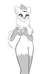 5_fingers absurd_res anthro blush breasts female fingers genitals gesture hand_heart hi_res looking_at_viewer max_draws neck_tuft nintendo nipples oppai_heart pok&eacute;mon pok&eacute;mon_(species) pussy sketch solo standing tuft video_games zabrina_(afc) zorua 