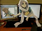  adobe_photoshop computer desk fubuki_shirou gouenji_shuuya inazuma_eleven inazuma_eleven_(series) multiple_boys raglan_sleeves raimon scarf soccer_uniform sportswear through_screen 