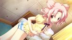  blush fue_(tsuzuku) highres kino_kyouka panties pink_hair solo striped striped_panties surprised underwear volume7 yellow_eyes 