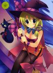  absurdres breasts cat cleavage copyright_request hat highres kiba_satoshi medium_breasts pantyhose ribbon solo witch witch_hat 