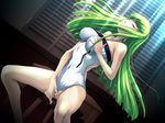  bare_shoulders breasts c.c. casual_one-piece_swimsuit censored closed_eyes code_geass covered_nipples g_kilo-byte green_hair impossible_clothes large_breasts legs light long_hair masturbation mosaic_censoring night one-piece_swimsuit open_mouth pussy self_fondle sitting skin_tight solo spread_legs swimsuit swimsuit_aside table window 