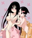  black_hair blanket blush breast_grab breasts ekra fuura_kafuka grabbing komori_kiri large_breasts multiple_girls naked_sheet non-web_source nude sayonara_zetsubou_sensei small_breasts topless yuri 