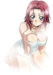  blue_eyes blush breast_squeeze breasts code_geass iyou kallen_stadtfeld large_breasts naked_towel pussy red_hair short_hair solo towel wet yukkyun 