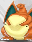  ambiguous_gender belly big_belly bodily_fluids charizard claws feral hi_res membrane_(anatomy) membranous_wings morbidly_obese morbidly_obese_ambiguous morbidly_obese_feral motion_lines nintendo obese obese_ambiguous obese_feral overweight overweight_ambiguous overweight_feral pok&eacute;mon pok&eacute;mon_(species) rindou6_9079 simple_background solo standing sweat video_games wings 