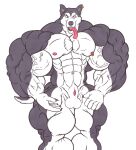  absurd_res animal_genitalia balls canid canine canis edit genitals hi_res hyper male mammal muscular nipple_piercing nipples nude nudog piercing sheath solo tongue tongue_out 