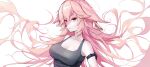  1girl absurdres animal_ears arm_strap bare_shoulders breasts cleavage commentary fox_ears furry genshin_impact grey_tank_top hd-hlh-3h highres large_breasts long_hair looking_at_viewer pink_eyes pink_hair simple_background smile solo tank_top upper_body very_long_hair white_background yae_miko 