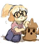  animal_crossing anthro bronzecatworld canid canine canis clothing domestic_dog eyewear female glasses gyroid isabelle_(animal_crossing) mammal nintendo simple_background solo video_games white_background 