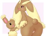  anthro brown_body buneary censored duo female genitals lopunny nintendo pok&eacute;mon pok&eacute;mon_(species) pussy rumine size_difference smaller_female video_games 