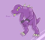  2020 4_eyes acrid anthro bent_over claws cute_expression english_text green_eyes male multi_eye nude purple_body risk_of_rain risk_of_rain_2 silvrsterlng simple_background solo standing text toe_claws tongue tongue_out toony 
