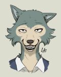  anthro beastars canid canine canis fangs fur grey_body grey_fur grin legoshi_(beastars) looking_at_viewer male mammal showing_teeth smile smiling_at_viewer solo veiny_eye wolf wolframclaws 