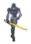  1boy absurdres alternate_costume armor black_armor black_eyes black_footwear boots catball1994 full_body highres holding holding_weapon kamen_rider kamen_rider_saber_(series) kamen_rider_saikou kamen_rider_saikou_shadow knight kougouken kougouken_saikou male_focus official_alternate_costume stylistic sword weapon 