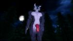 3d_(artwork) anthro balls canid canine canis digital_media_(artwork) forest genitals glowing glowing_eyes grin hi_res knot looking_at_viewer male mammal moon muscular muscular_anthro muscular_male nude penis plant public public_nudity sky_chaser smile solo source_filmmaker tree wolf wolf_(petruz) 