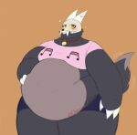  anthro bottomwear canid canid_demon chocco_pudding clothing collar demon disney horn hotpants king_clawthorne low_res male mammal obese obese_male overweight overweight_male shorts solo tail_motion tailwag the_owl_house titan yellow_sclera 