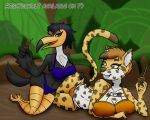  anthro arcatech avian bird clothing duo felid female female/female jaguar jungle mammal mate_(beverage) pantherine swimwear tagme toucan 