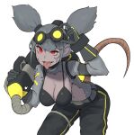  adjusting_goggles anthro belt bent_over bloons_tower_defense breasts cleavage clothed clothed_female clothing eyewear eyewear_on_head female fur gloves glue_gunner_rat goggles goggles_on_head grey_body grey_fur grey_hair gun hair handwear hi_res looking_at_viewer mammal midriff murid murine navel open_mouth pigtails rajah_etc ranged_weapon rat red_eyes rodent simple_background solo standing tongue tongue_out weapon white_background 